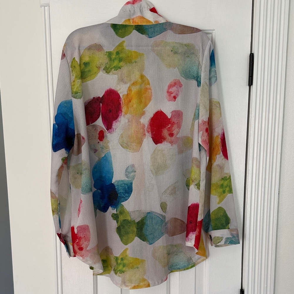 Damee XXL Multicolor Blue Green Red Button-Down Shirt Wired Collar Like New - Picture 6 of 7